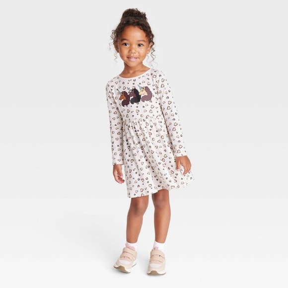 Toddler Girls' Afro Unicorn Printed Shirtdress Beige 3T - Picture 1 of 8
